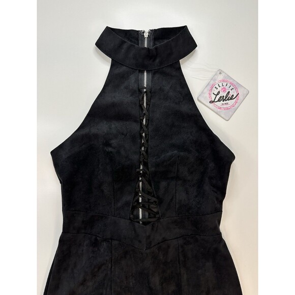 SELFIE LESLIE Helena Halter Dress Suede Mini Lace Up Sleeveless Fitted XS S NEW - Picture 2 of 16